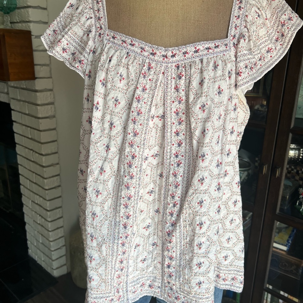 Max Studio White and Red Floral Blouse